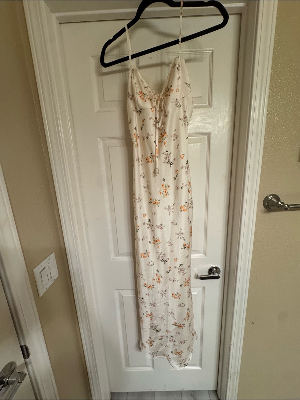 Cream Floral Maxi Dress with Tie Front